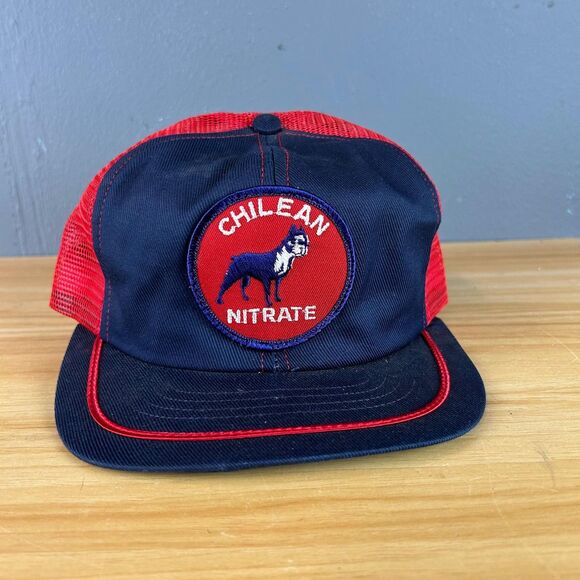 Chilean Nitrate Snapback Cap Hat One Size Fits All Blue & Red Mesh Back - Picture 1 of 7